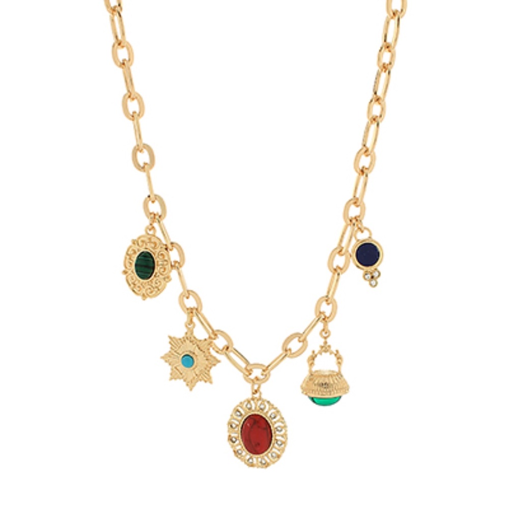 Color Stone Charm Necklace